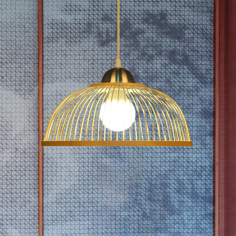 Dôme suspendu plafonnier style asiatique bambou bambou bulbe pendant beige lampe pour salon de thé
