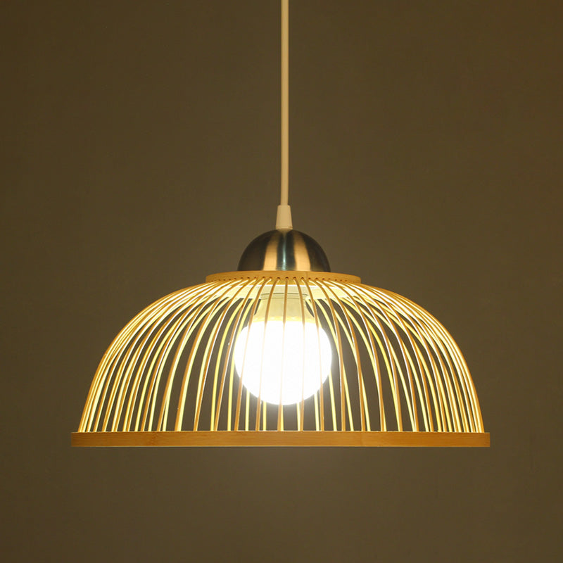 Dôme suspendu plafonnier style asiatique bambou bambou bulbe pendant beige lampe pour salon de thé