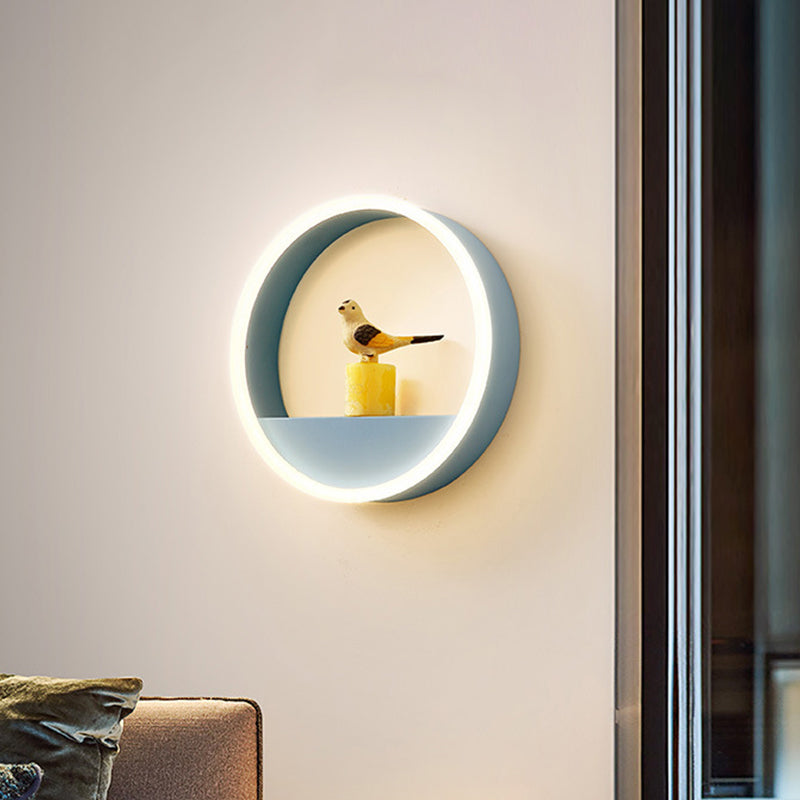 IJzeren hoepel spoelmontage wandlicht macaron roze/blauw 12 "/16" brede led sconce verlichting in warm/wit licht met opslagrekfunctie