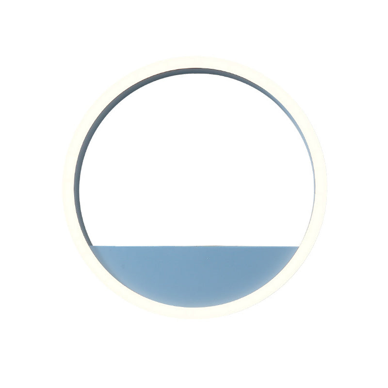 Iron Hoop Flush Mount Wall Light Macaron Pink/Blue 12"/16" Wide LED Sconce Lighting in Warm/White Light with Storage Rack Function