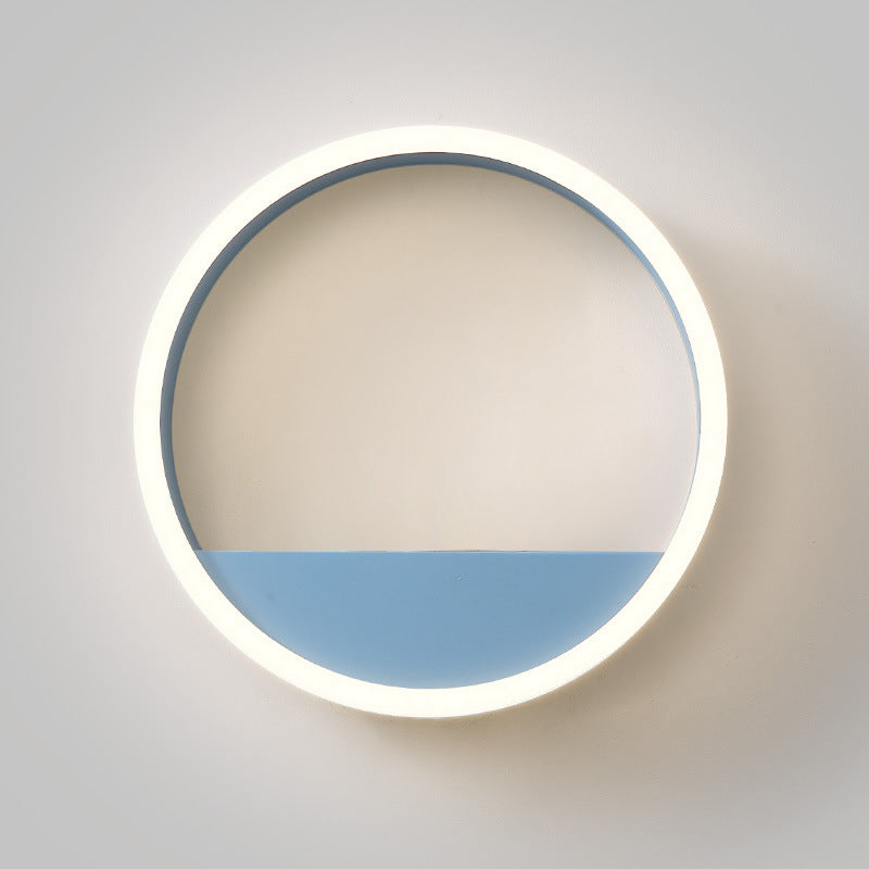 IJzeren hoepel spoelmontage wandlicht macaron roze/blauw 12 "/16" brede led sconce verlichting in warm/wit licht met opslagrekfunctie