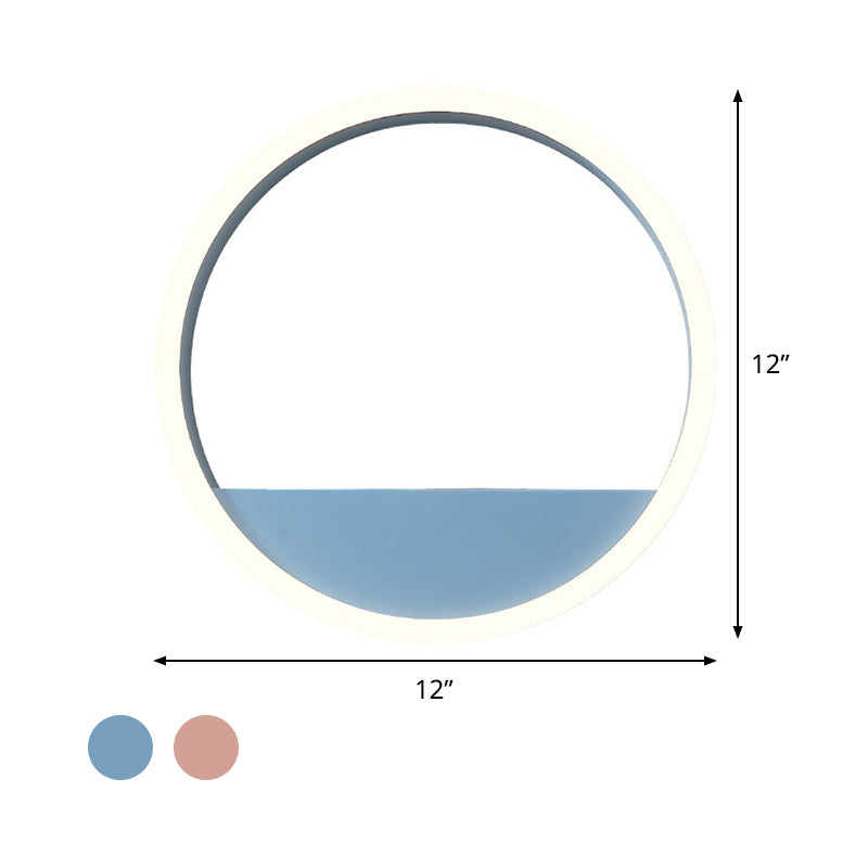 Iron Hoop Flush Mount Wall Light Macaron Pink/Blue 12"/16" Wide LED Sconce Lighting in Warm/White Light with Storage Rack Function