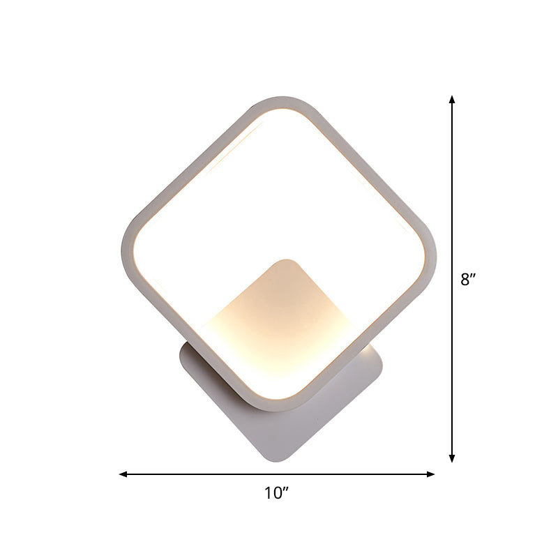 Fillet Square Ring Acrylic Sconce Light Simplicity White LED Wall Mounted Lamp in Warm/White Light, 10"/12" Wide