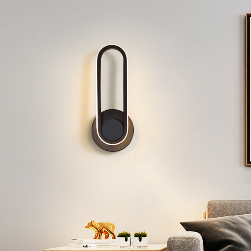 Bedside LED Sconce Lamp Simple Black/White Wall Light Kit with Oval Aluminum Frame, Warm/White Light