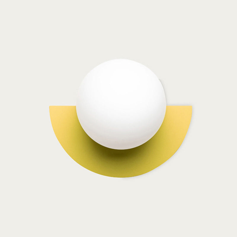 Yellow Half Round Wall Lamp Macaron 1 Bulb Iron Sconce Lighting with Ball Opal Glass Shade