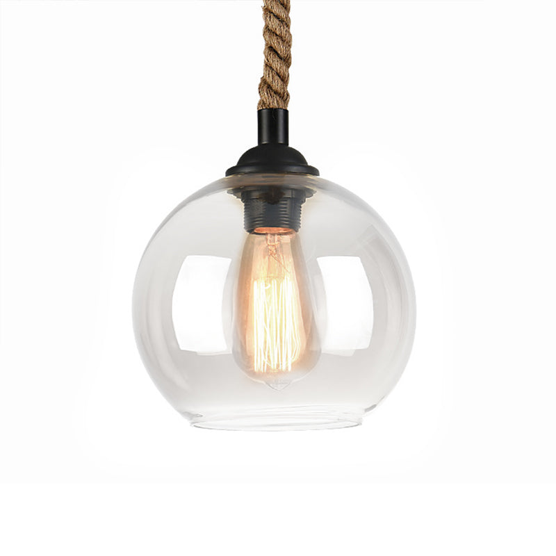 Amber/Clear Glass Ball Hanging Lighting Industrial 1 Head Restaurant Affermare lampada a sospensione con corda di corda