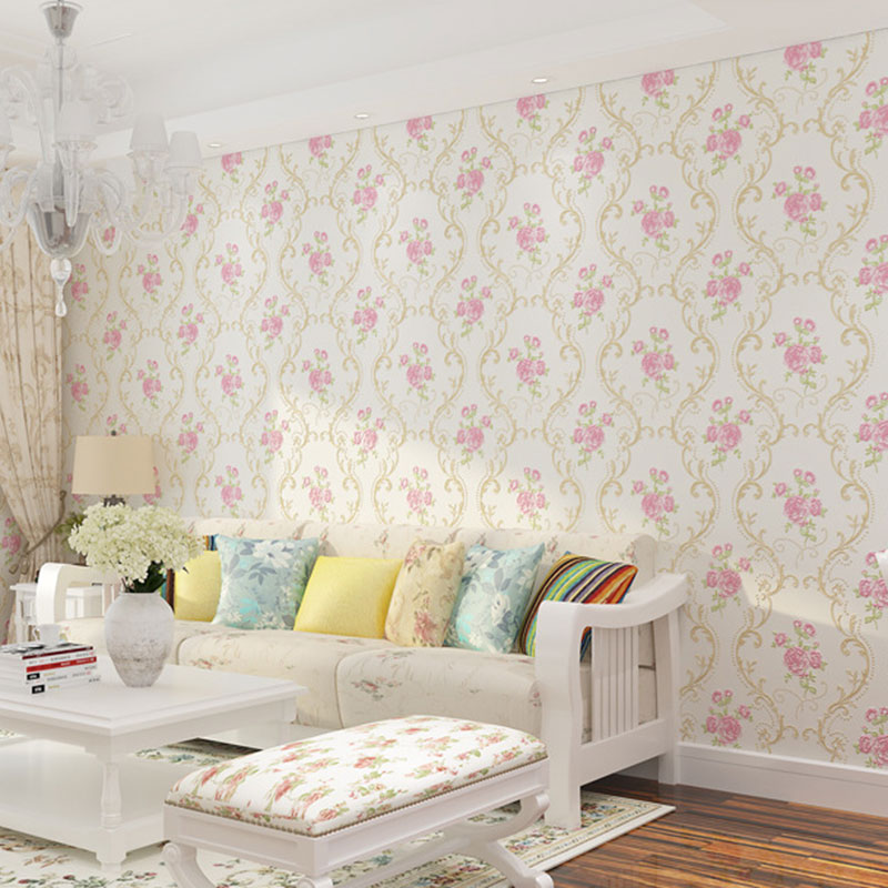 31' x 20.5" European Wallpaper Roll for Girl's Bedroom with 3D Effect Dense Flower Pattern in Natural Color