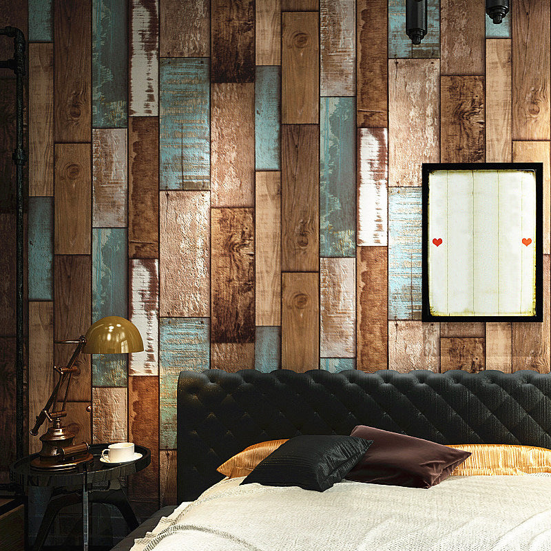 Classic Wooden Stripe Stain-Resistant Non-Pasted Wallpaper, 33' x 20.5"