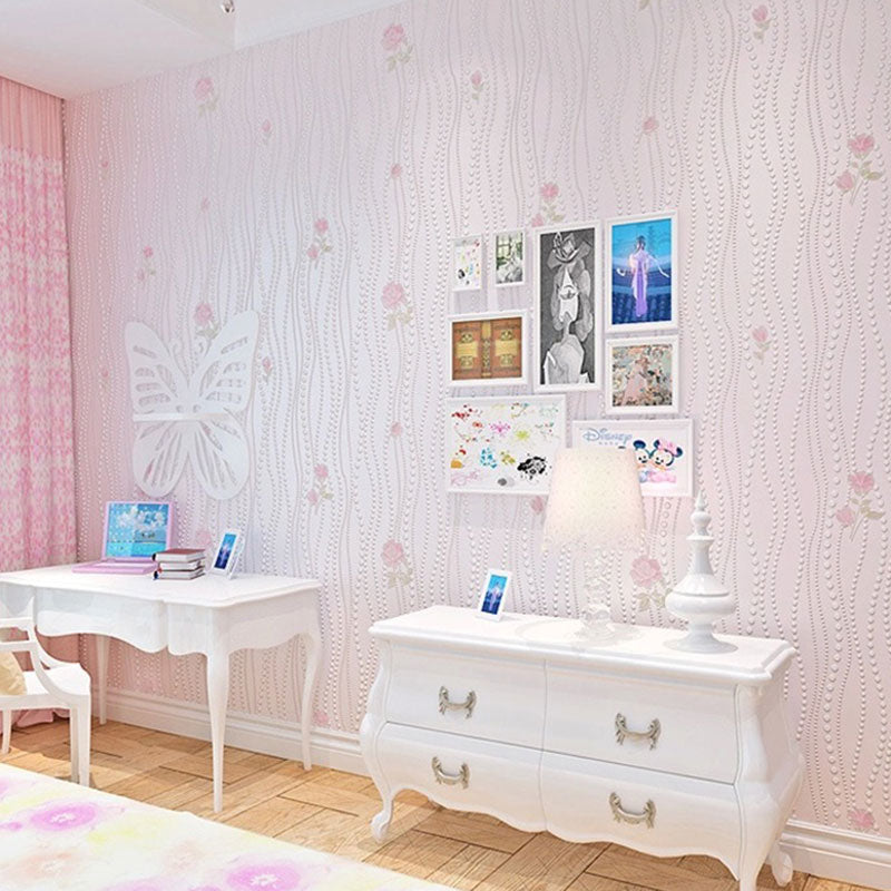 Pastel Color Floral Pattern Wallpaper Water-Resistant Wall Covering for Girl's Bedroom, 20.5"W x 33'L