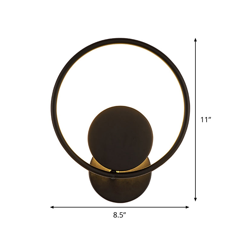 Halo Ring Metallic Sconce Light Minimalist Black Integrated LED Wall Mounted Lamp in Warm/White Light
