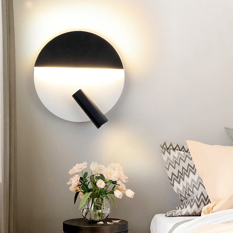 Noordse afgeronde metalen spoelwand SCONCE LED Wall gemonteerd armatuur in zwart en wit met extra verstelbare schijnwerpers