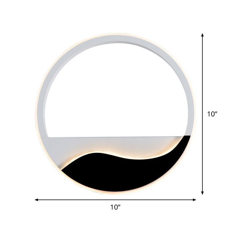 Bedroom LED Flush Mount Wall Light Minimalist Black-White Sconce with Wave Patterned Round/Square Acrylic Frame, Warm/White Light