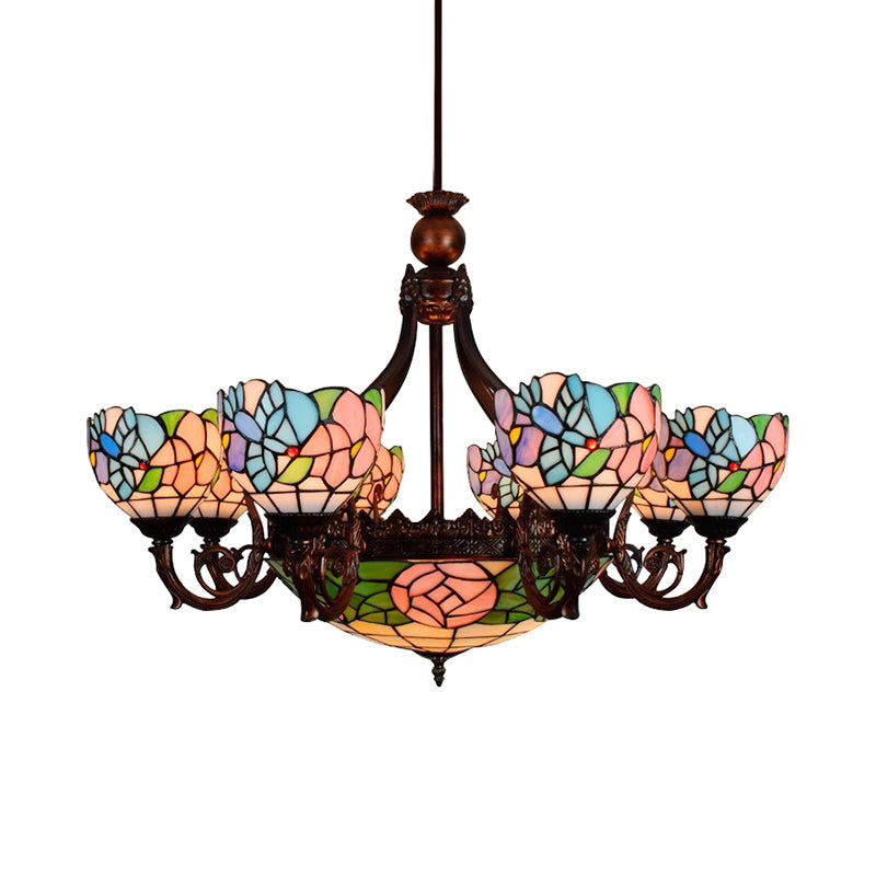 Lampadario a rosa a più testa rosa tiffance rustica in vetro colorato appeso in rosa per villa