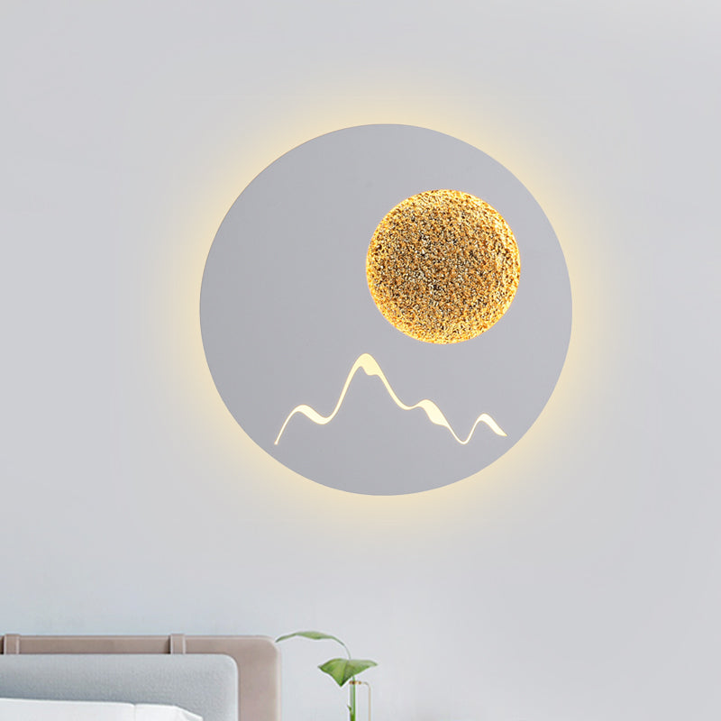 Mini Round/Square Dunne Led Flush Mount Noordse metalen slaapkamer Wandlicht SCONCE IN ZWART/WIT/GREY MET VOL Maanmontainpatroon