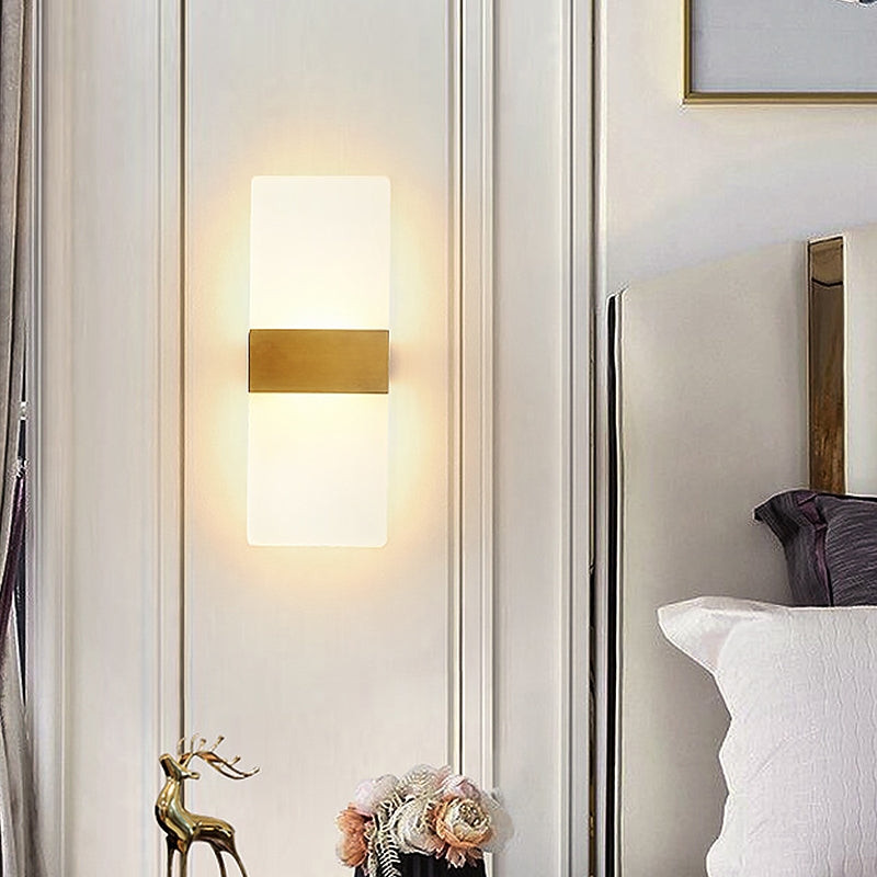 Rechthoekige spoelwand SCONCE Minimalistisch acrylbedwandlamp met gouden band, warm/wit licht