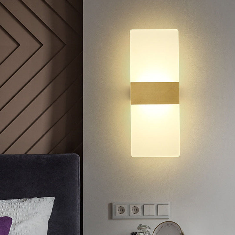 Rechthoekige spoelwand SCONCE Minimalistisch acrylbedwandlamp met gouden band, warm/wit licht