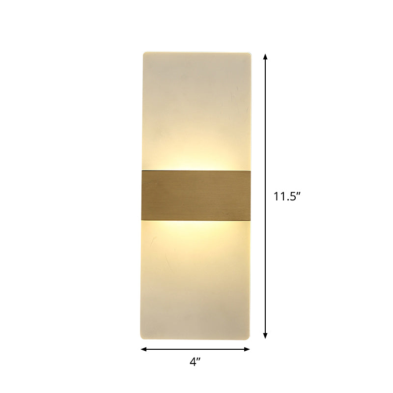 Rectangular Flush Wall Sconce Minimalist Acrylic Bedside Wall Lamp with Gold Band, Warm/White Light