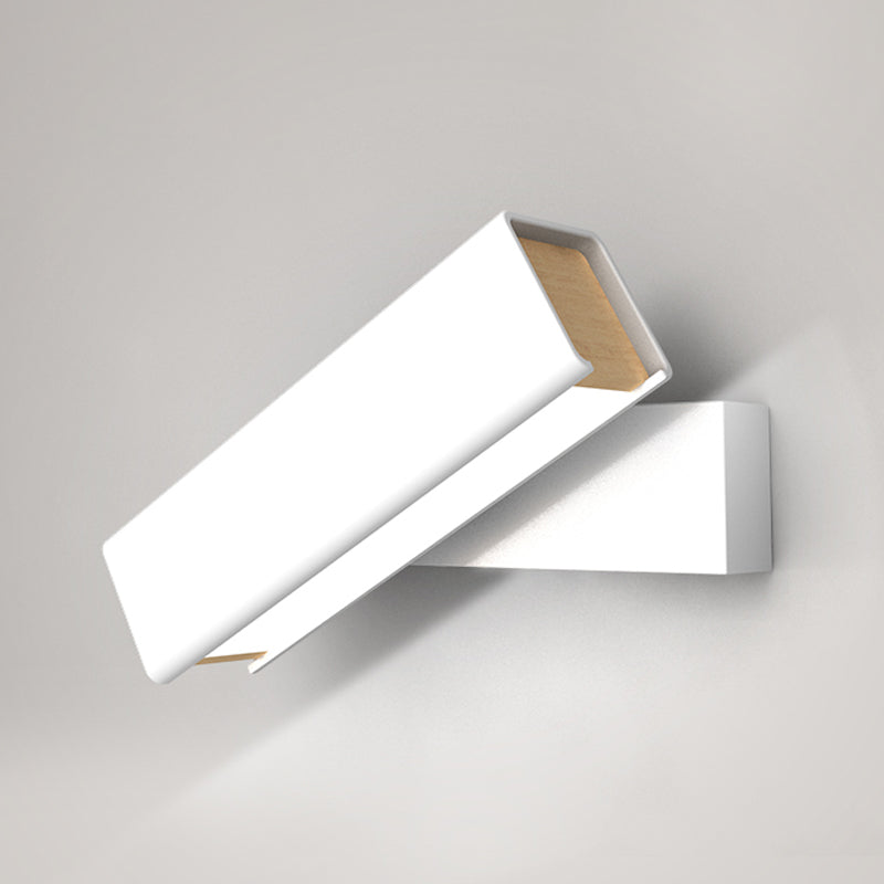 Rotatable Cuboidal LED Sconce Lamp Modern Aluminum Black/White-Wood Wall Mounted Lighting in Warm/White Light