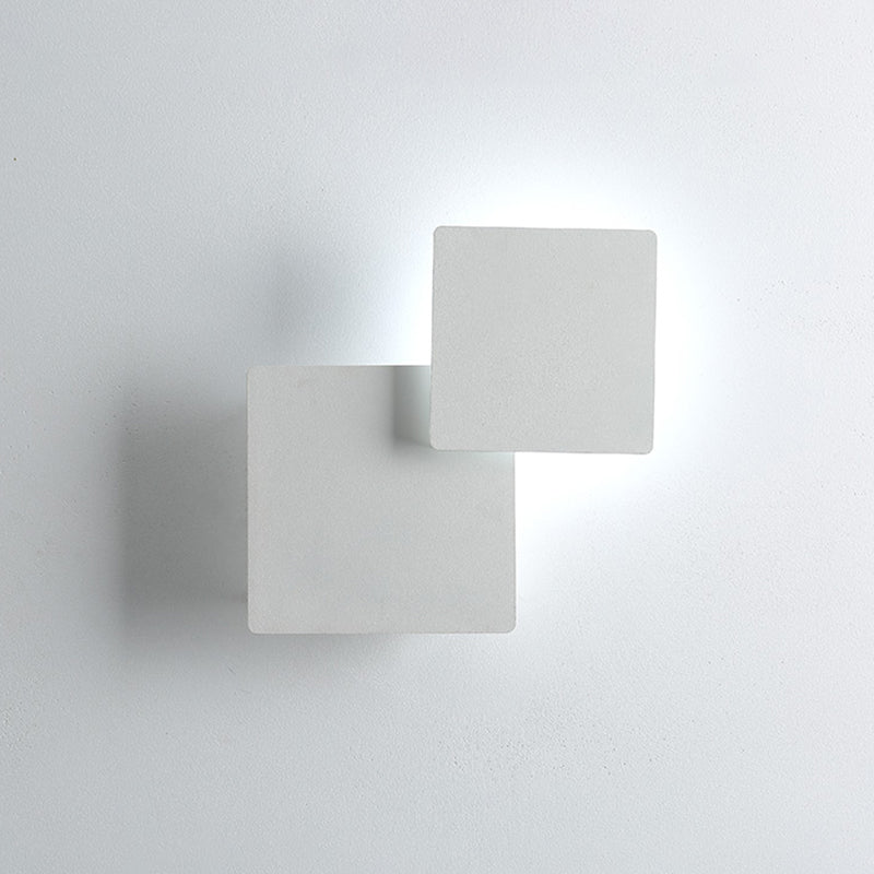 Iron Moveable Shade Square Wall Lamp Minimalism Novelty Black/White LED Sconce Lighting in Warm/White Light