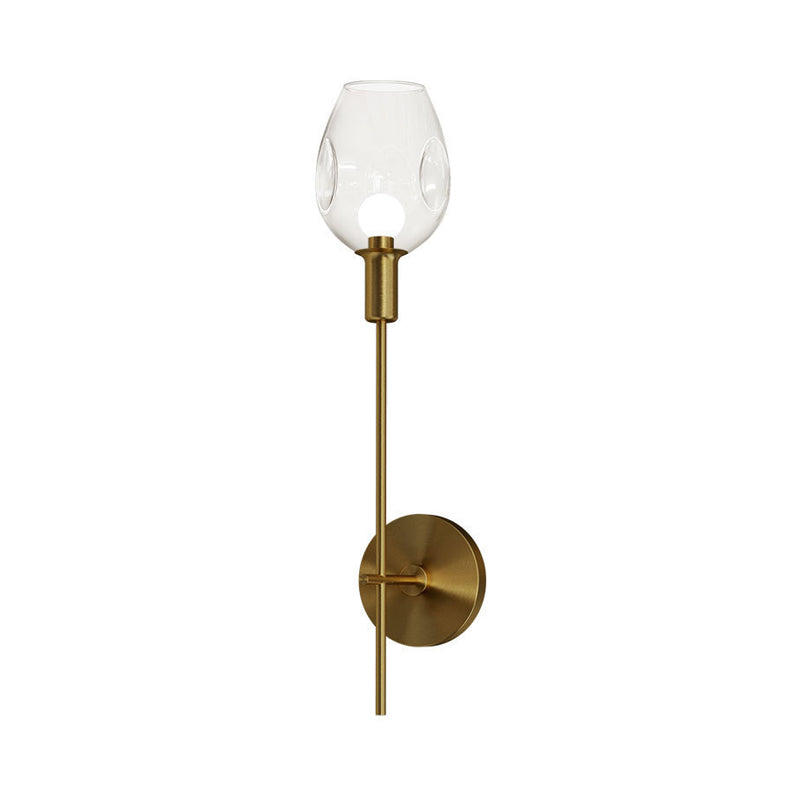 Dimpled Cup Clear Glass Wall Light Minimalist Single Gold Sconce Lamp with Pencil Arm for Hallway