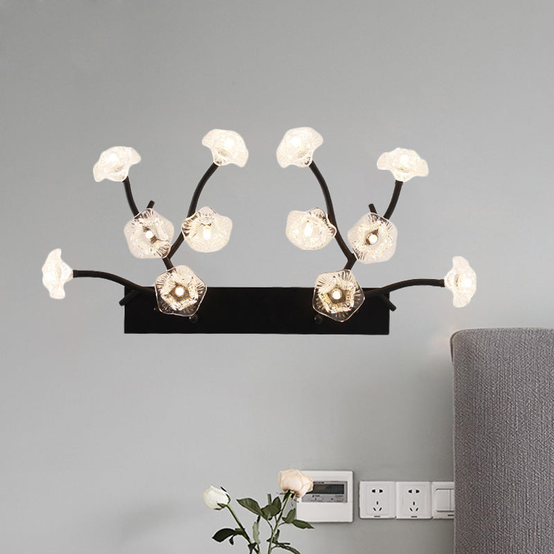 Blossom Clear Glass Wall Light Modern 12 Lights Black Sconce Lighting for Bedroom