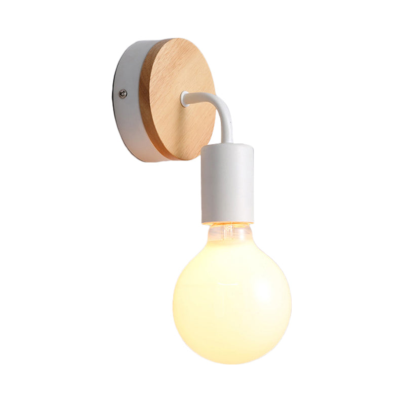 Eisenbiegung Rotatierbare Wandbeleuchtung minimalistischer 1 Kopf Schwarz/Weißholzleuchten mit exponiertem Glühbirnendesign