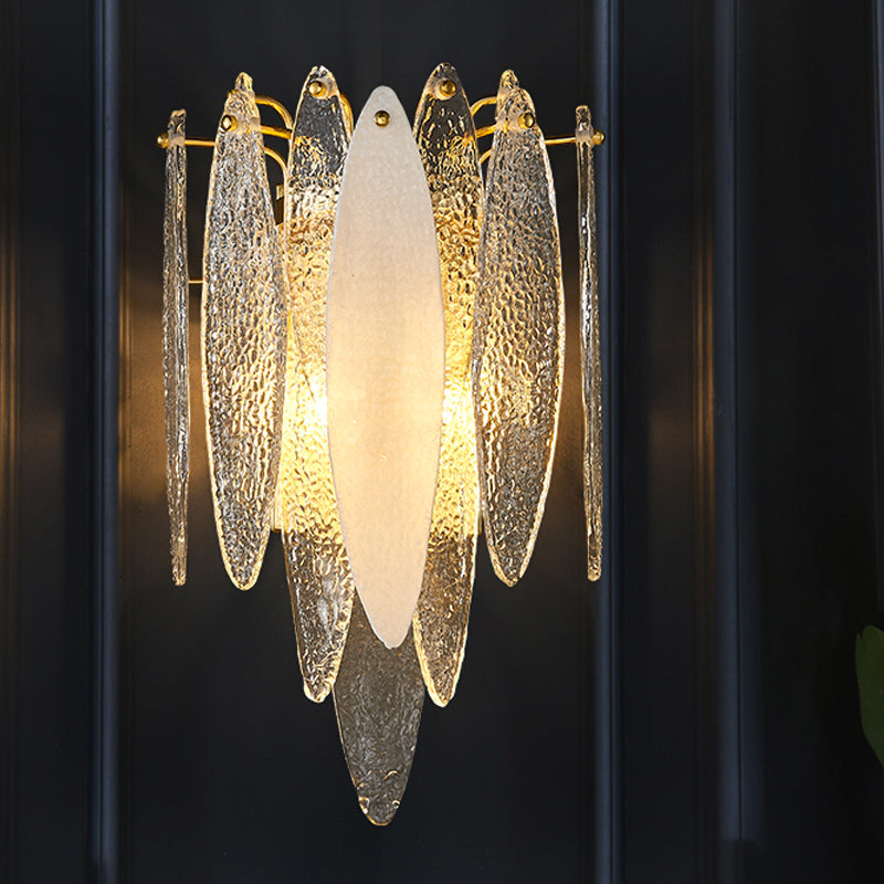 Layered Oval Flake Wall Lighting Ideas Retro Stylish Blue/Clear Seedy Glass 2-Light Parlor Sconce Lamp