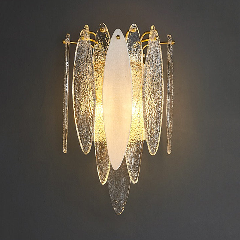 Layered Oval Flake Wall Lighting Ideas Retro Stylish Blue/Clear Seedy Glass 2-Light Parlor Sconce Lamp