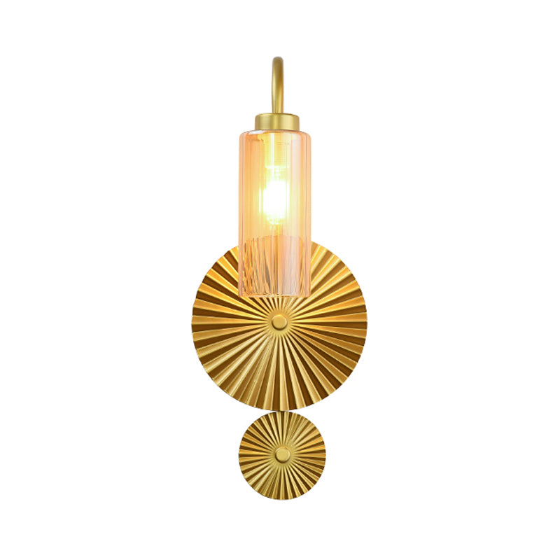Lampe murale en laiton en col en laiton Mid Century 1 Cadeau d'éclairage de tête de tête avec une teinte en verre transparent / ambre et une plaque arrière pétoncles