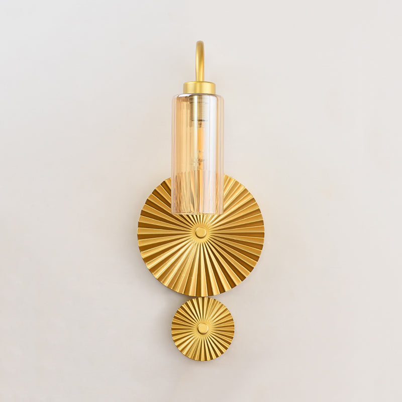 Lampe murale en laiton en col en laiton Mid Century 1 Cadeau d'éclairage de tête de tête avec une teinte en verre transparent / ambre et une plaque arrière pétoncles