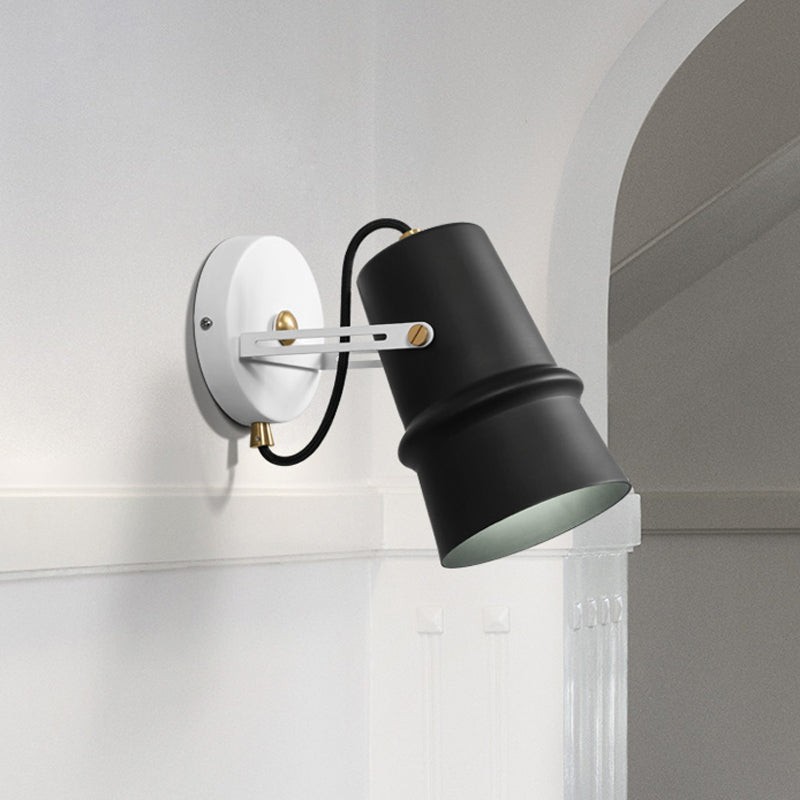 Black/White Cone Wall Lamp Vintage Iron 1-Head Living Room Adjustable Wall Sconce Lighting Fixture