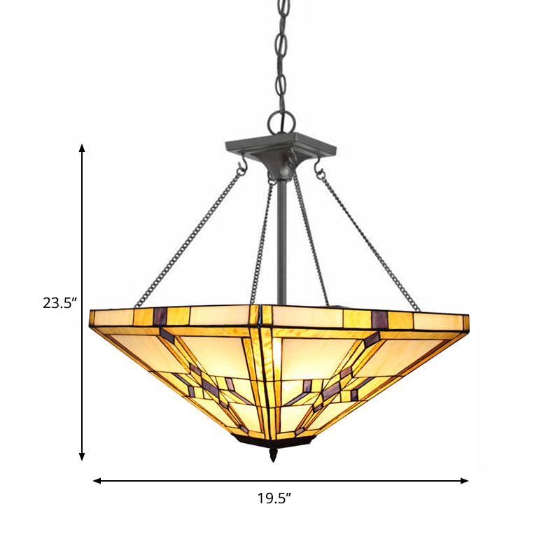 19,5 "/27,5" de large Tiffany Tiffany Vintage Pyramide Chandelier Tache-fenêtre Pendant Pendant inversé en beige pour chambre à coucher