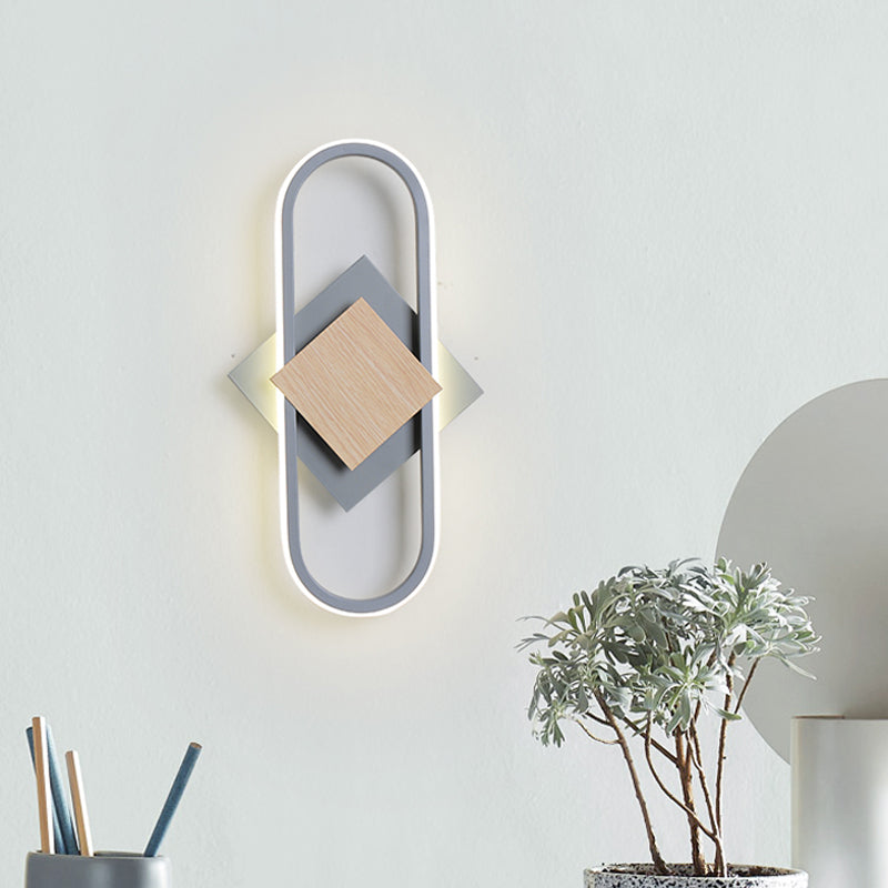 Nordic 2 Layers Round/Square Sconce Light Iron Bedroom LED Wall Mount Lamp with Elliptical Frame, Warm/White Light