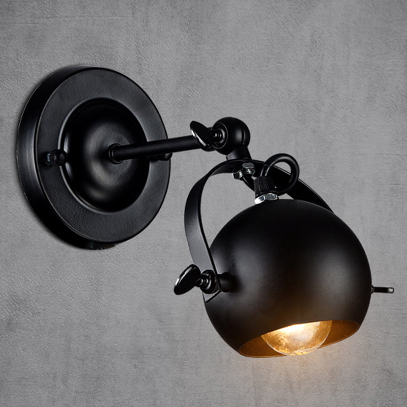 Rotatable 1-Bulb Dome Sconce Industrial Black Iron Wall Mounted Light Fixture for Restaurant