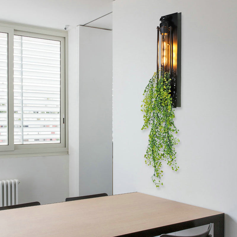 Tubular Cage Corridor Wall Lighting Farm Iron 1-Head Yellow and Green/White/Purple and White Wall Light Fixture with Artificial Flower