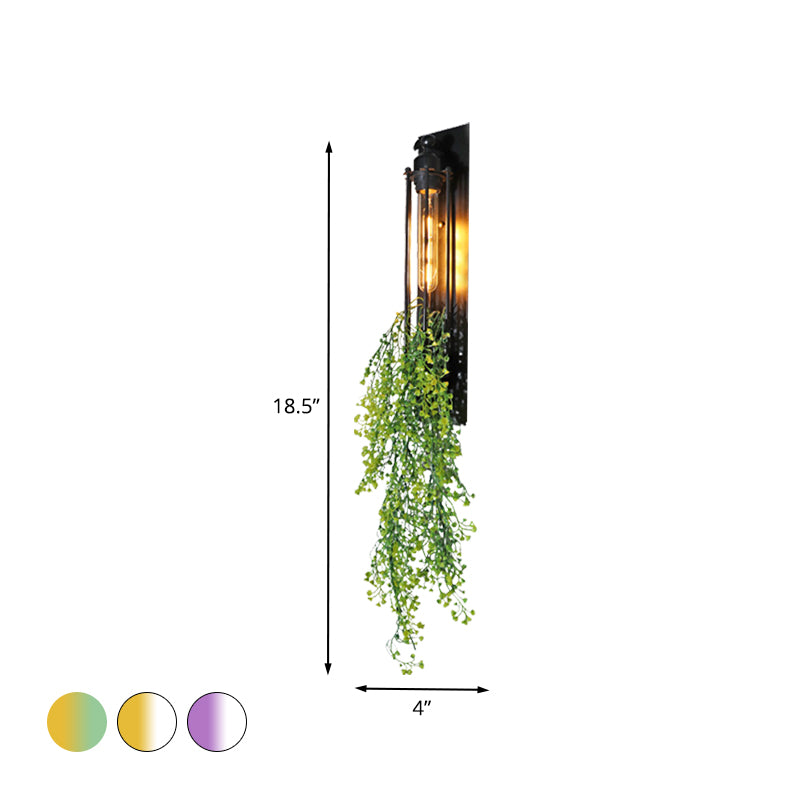 Tubular Cage Corridor Wall Lighting Farm Iron 1-Head Yellow and Green/White/Purple and White Wall Light Fixture with Artificial Flower