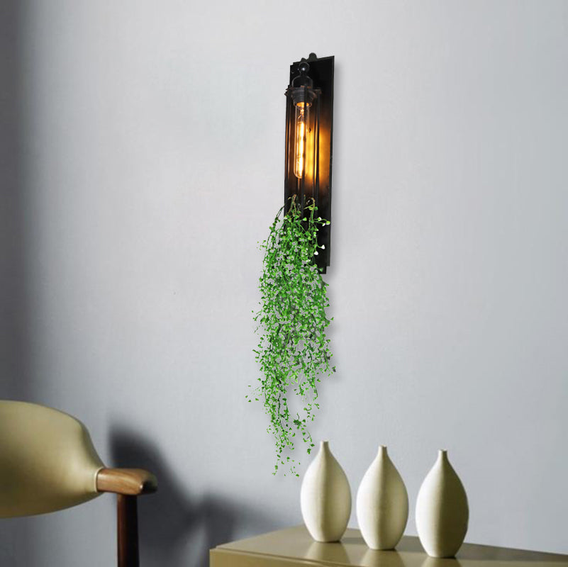 Tubular Cage Corridor Wall Lighting Farm Iron 1-Head Yellow and Green/White/Purple and White Wall Light Fixture with Artificial Flower