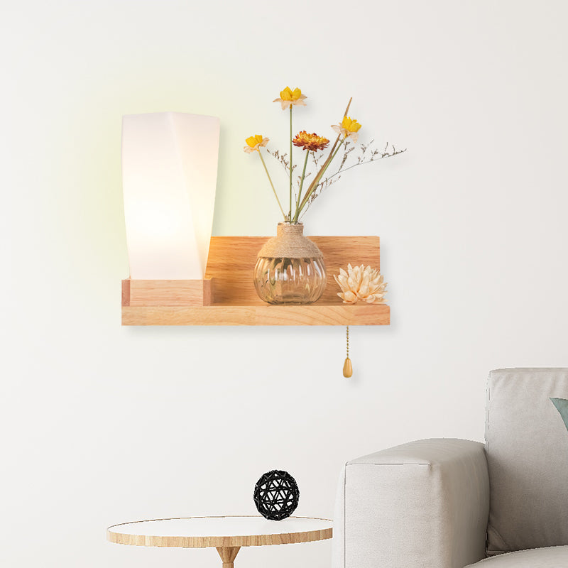 Wood 1 Light Wall Sconce Nordic Milky Glass Spiral/Cylinder/House Wall Mounted Light Fixture with Clear Glass Vase