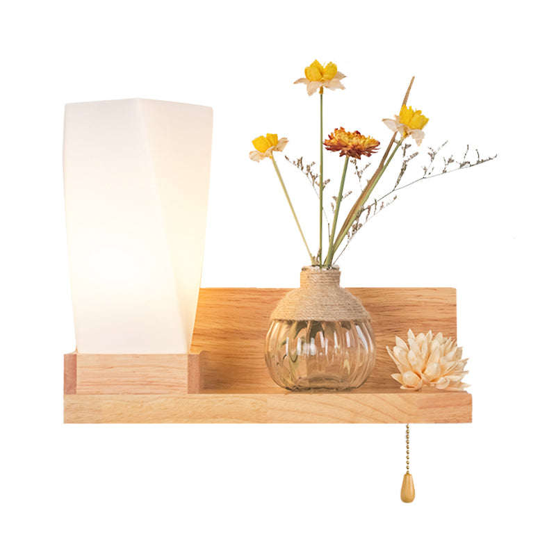 Wood 1 Light Wall Sconce Nordic Milky Glass Spiral/Cylinder/House Wall Mounted Light Fixture with Clear Glass Vase