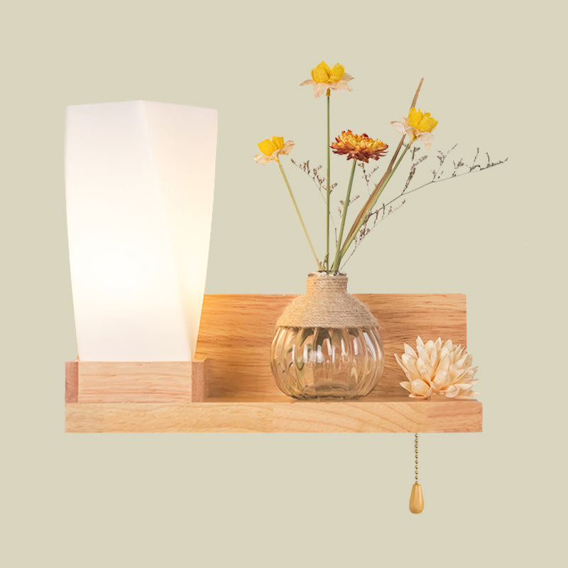 Wood 1 Light Wall Sconce Nordic Milky Glass Spiral/Cylinder/House Wall Mounted Light Fixture with Clear Glass Vase