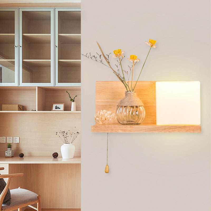 Wood 1 Light Wall Sconce Nordic Milky Glass Spiral/Cylinder/House Wall Mounted Light Fixture with Clear Glass Vase