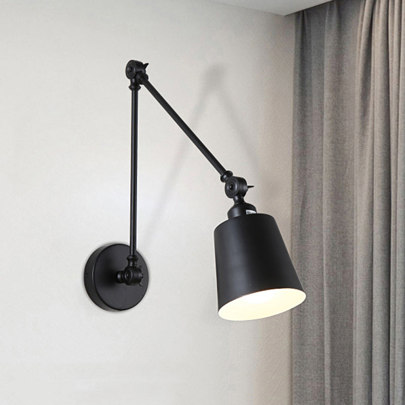 2-gewrichtsschenkarm muur leeslicht Licht Lichte ijzer single zwart/witte sconce-verlichting met taps toelopende schaduw