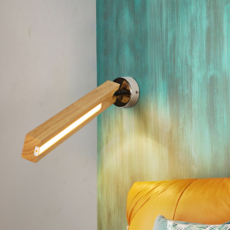 Rotatable Rectangle Wood Wall Light Simple Beige LED Sconce Ideas for Bedside, 3 Color Light