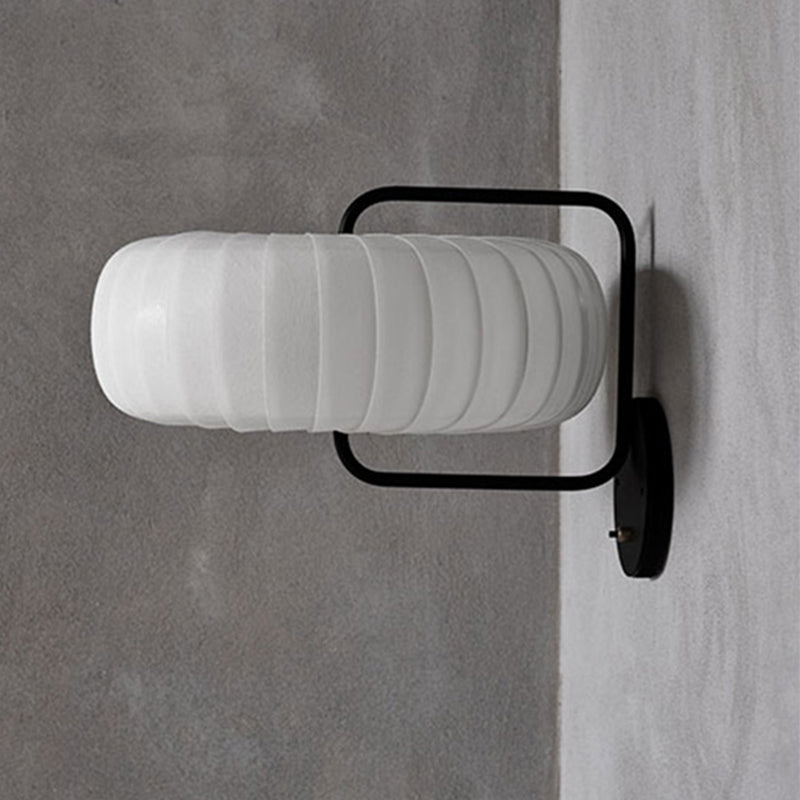 Gathered Fabric Pumpkin Wall Mounted Lamp Modern Style 3 Lights Black-White Sconce with Squared Arm