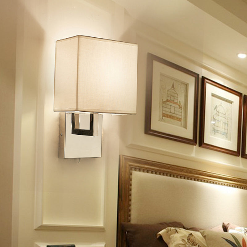 Modernist Squared Sconce Light Fixture Fabric 1 Head Bedroom Wall Lighting Ideas in White
