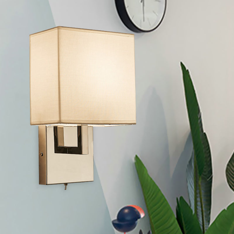 Modernist Squared Sconce Light Fixture Fabric 1 Head Bedroom Wall Lighting Ideas in White
