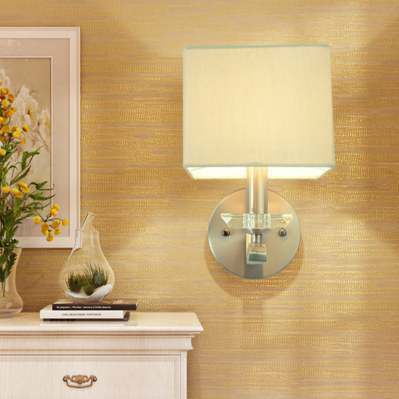 Cube Bedside Wall Lamp Fabric Single Modern Wall Light Sconce in Grey/Black with Crystal Accent