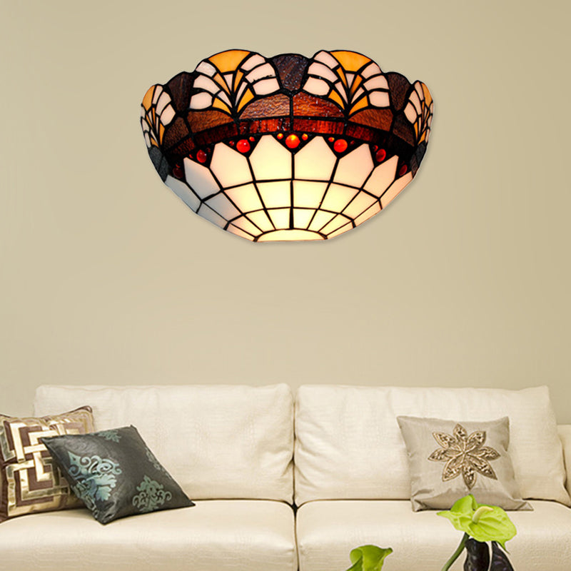 Bathroom Half-Dome Wall Sconce Stained Glass 1 Light Tiffany Rustic Wall Light in Brown for Hotel