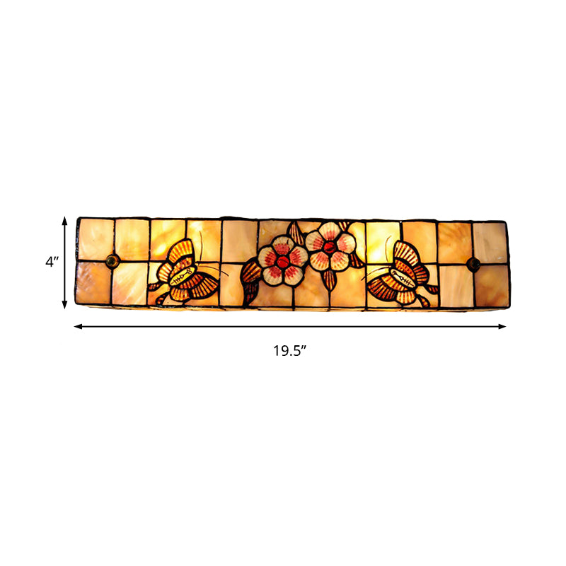 Tiffany Style Linear Wall Light with Square/Flower Pattern 2 Lights Shell Sconce Light in Beige for Living Room