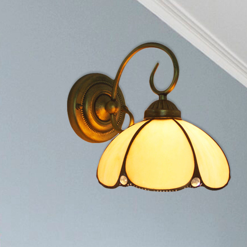 Art Glass Petal Wall Light One Light Tiffany Traditional Wall Lamp in Beige for Kitchen